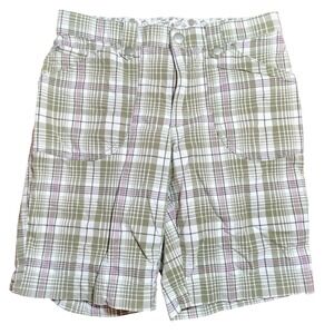 Lee Plaid Bermuda Shorts  8 M Green Pink White Stretch Cotton Casual spring